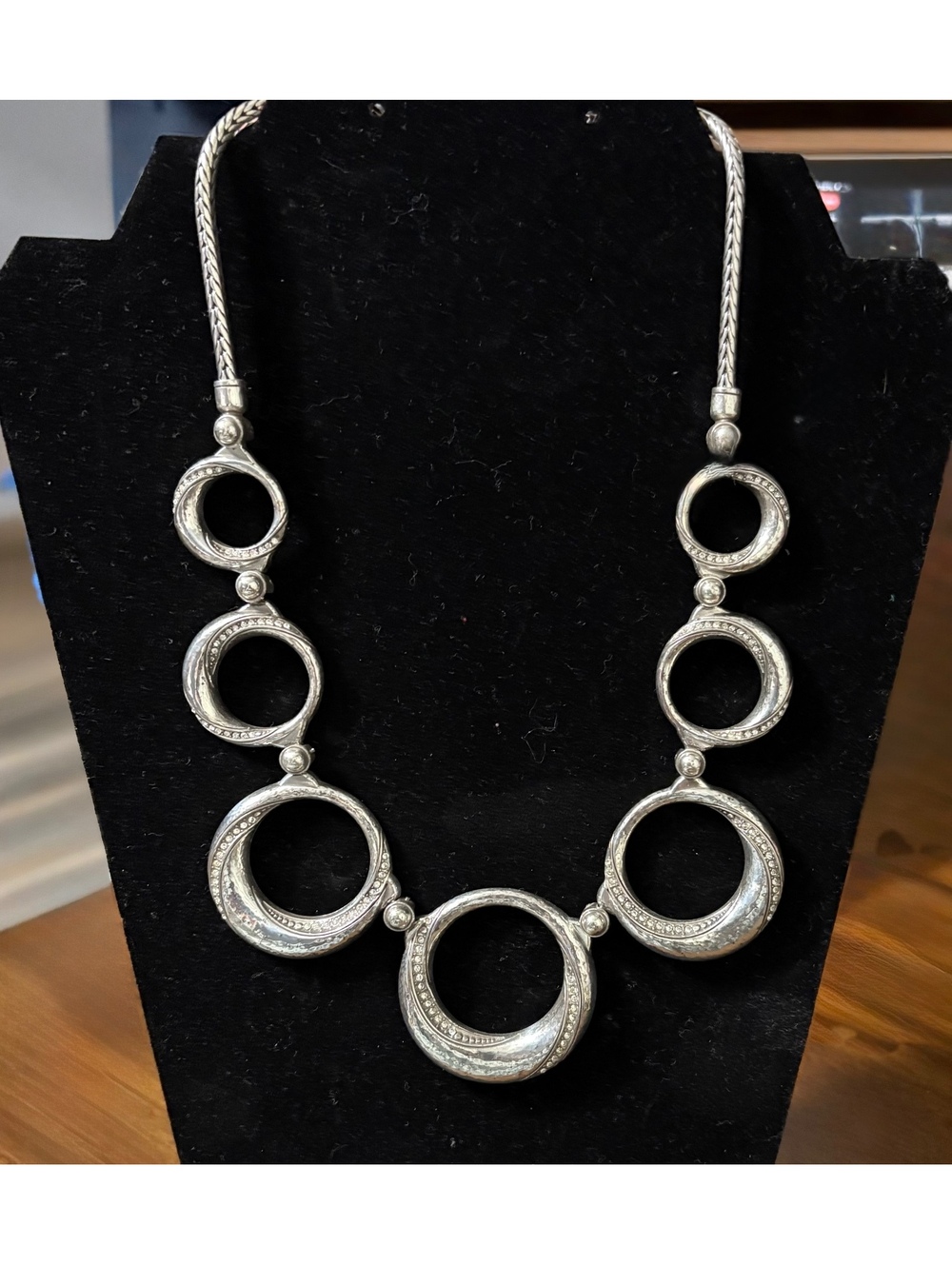 Brighton Silver Pave Crystal Graduated Circle Statement from 18” Necklace
